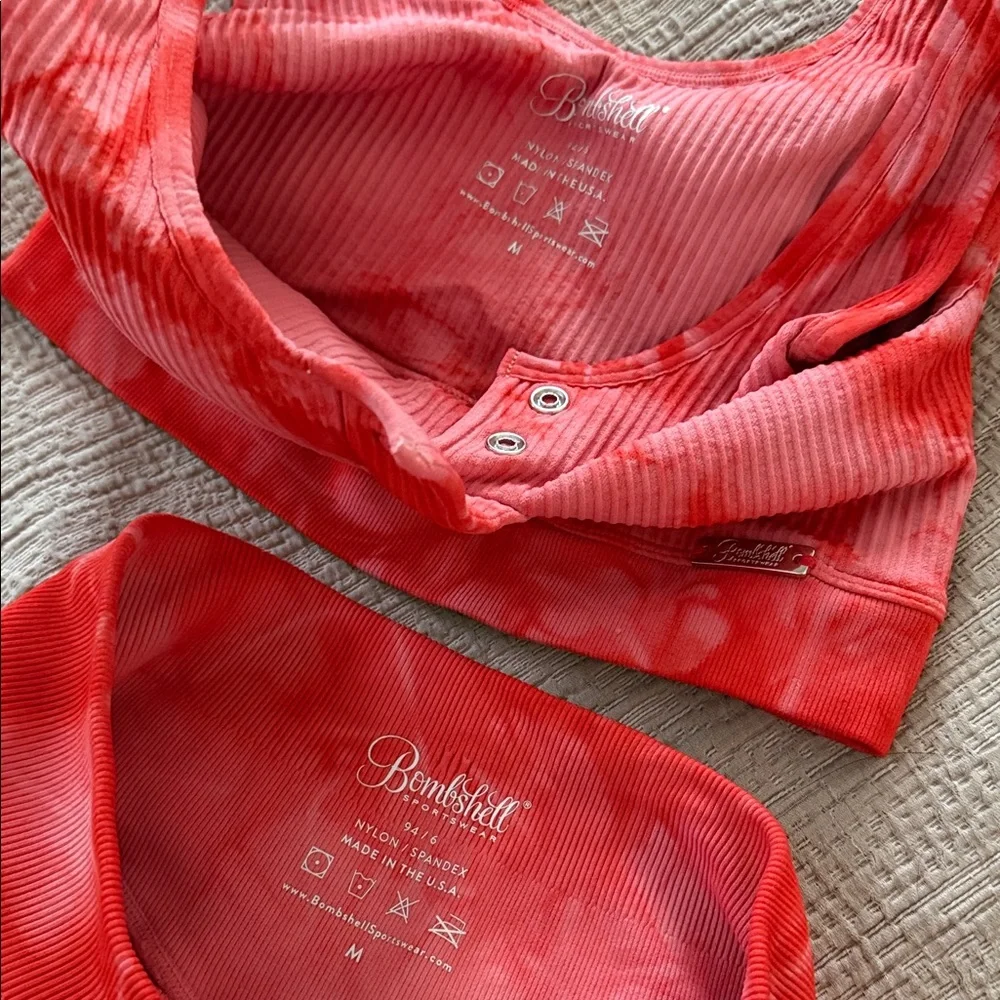 Bombshell Sportswear Red Tie-Dye Leggings Set - Picture 2 of 3